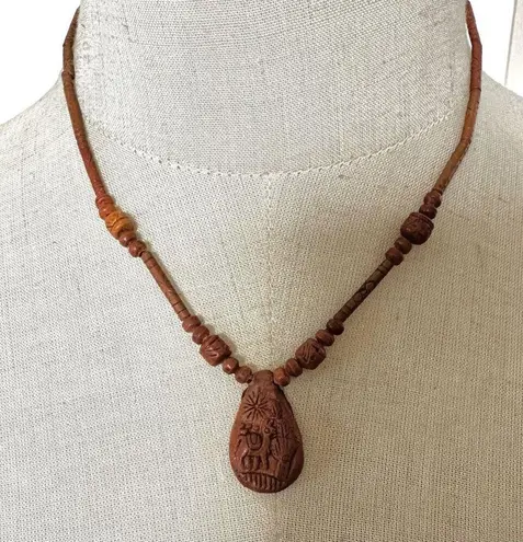 Peruvian wood beaded pendant necklace Brown