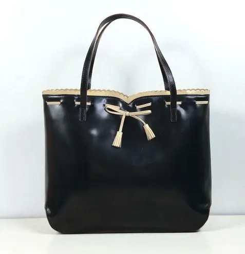 ANYA HINDMARCH Italian Leather Bow Handbag Tote Black Clasic Luxury Designer Y2K