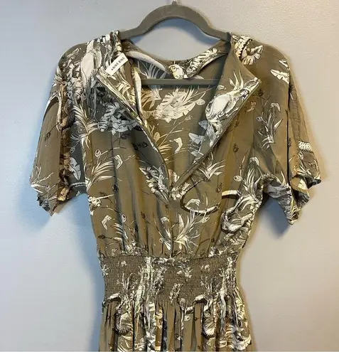 ANINE BING Dress Kaine Mini Dress in Green Tropical Floral Print Sz S GUC