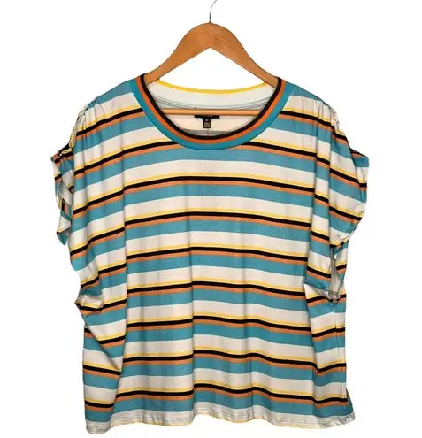 New AFRM Womens Size 3X Jorja Cropped Top Striped Ruched Cap Sleeves Multi