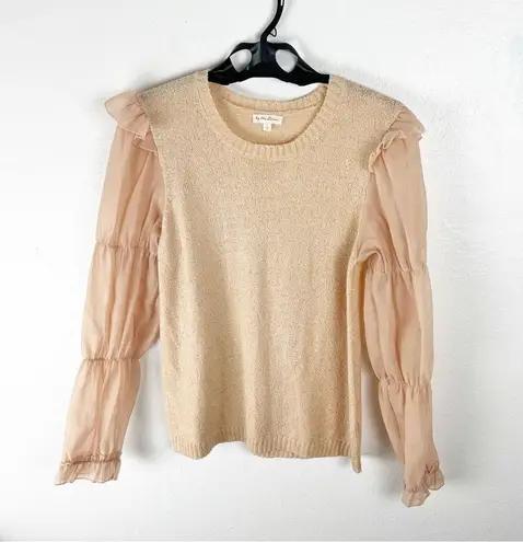 BY THE RIVER Tiered Sheer Long Sleeves Sweater, Size Large