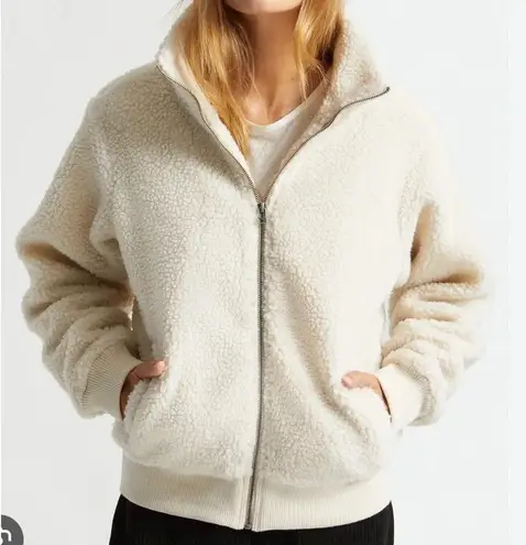 Brixton Utopia Sherpa Bomber Jacket Jersey Lined Size Large Dove Beige Zip Closu