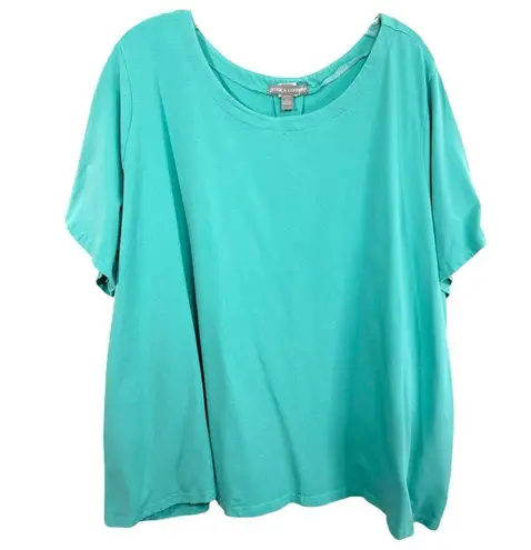 Jessica London 30W 32W Top 3X Green Short Sleeve Tee Swing Trapeze A Line 790