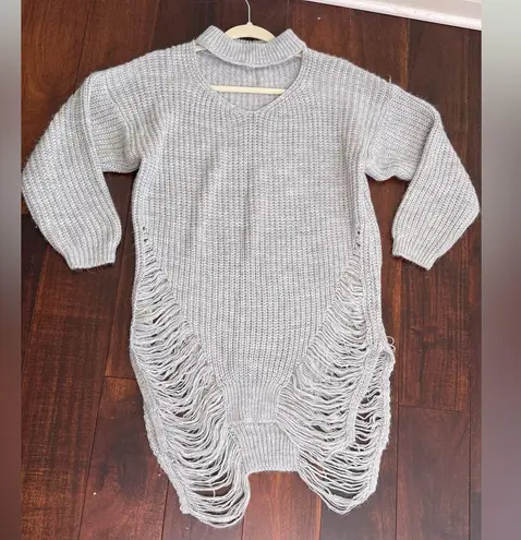 Women's Distressed Loose Relaxed Knit Chunky Oversized Frayed Sweater Tunic Purple Size M