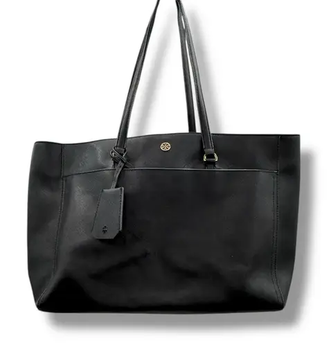 Tory Burch Robinson Black Leather Tote Bag Structured Shoulder Purse Work