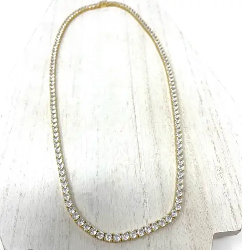 BLING giant CZ tennis necklace statement piece Gold