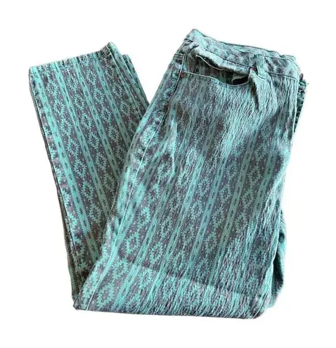DG2
Diane Gilman Women Denim Pants Stretch Aztec Cutout Green Size 12 Blue