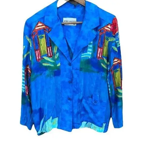 Vintage Peter Popovitch blue lightweight blazer sailboats size Medium/large