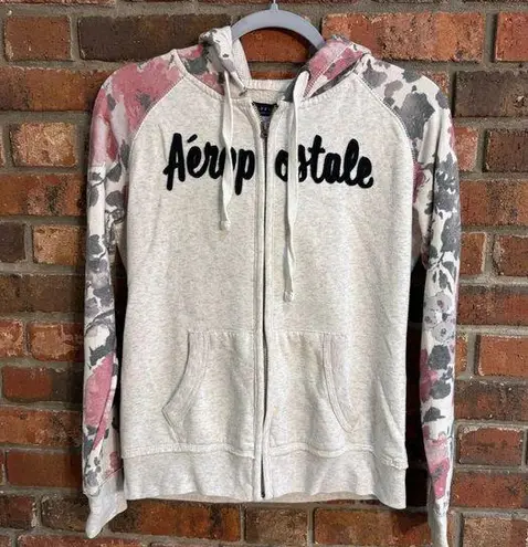 Aeropostale  womens floral hooded zip up y2k jacket cream small