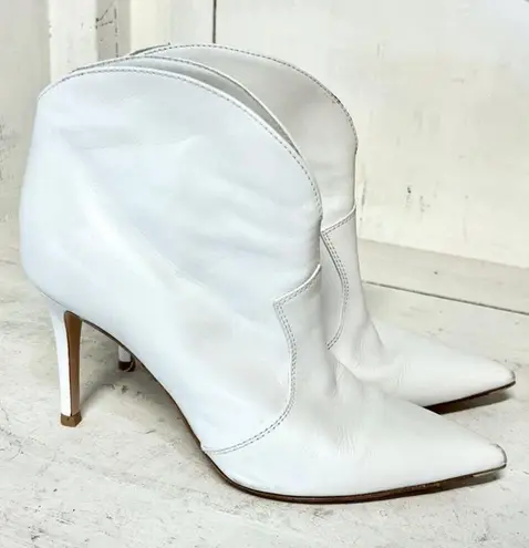 Gianvito Rossi Mable Leather Pointed Toe Western Ankle Boots White Women's 36.5