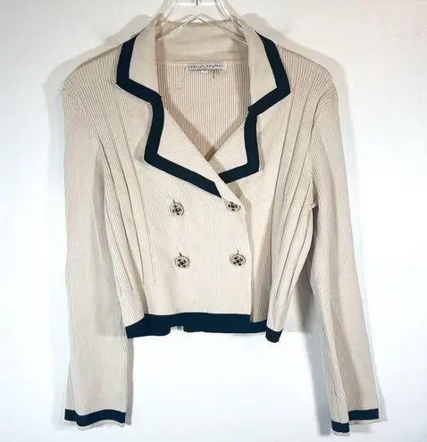 English Factory Anthropologie Cream and Black Collared Cardigan Jeweled Buttons
