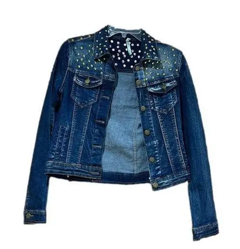 36.5 36 point 5 Gold Studded Jean Jacket Denim Coat Size XS