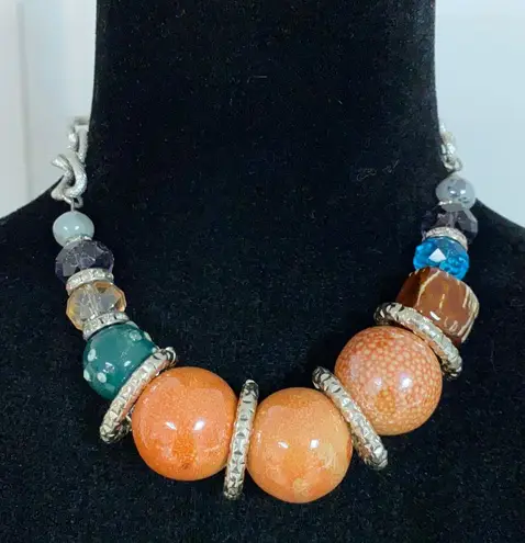 CG Jewelry Cg- marble stones in orange, green & clear stone necklace with silver earrings r