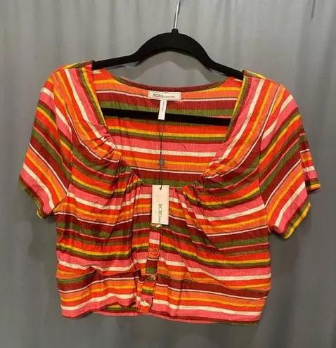 BCBGMAXAZRIA BCBGeneration vibrant stripes scoop neck crop soft jersey knit large  (b4)