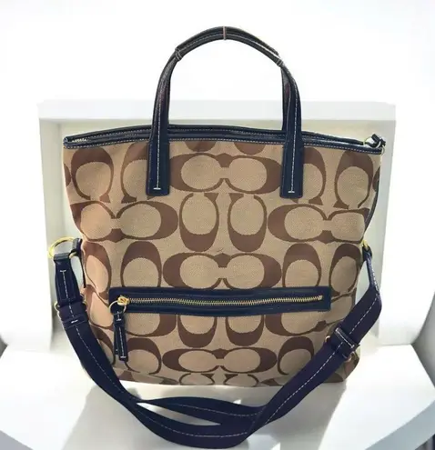 Coach Crossbody Signature Foldover - Khaki/Navy F23304 Jacquard Tote