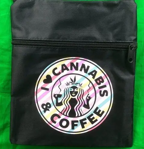 Handmade I Love Cannabis & Coffee Black Crossbody Purse
