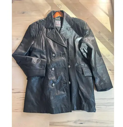 Vintage Lambskin Leather Coat Mens Size Large Black Buttery Soft Double Breasted