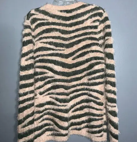Charlie Paige Dusty Rose & Gray Zebra Striped Eyelash Super Soft Cardigan PM