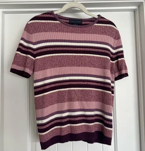 Laura Scott Vintage Purple Striped Knit Short Sleeve Top