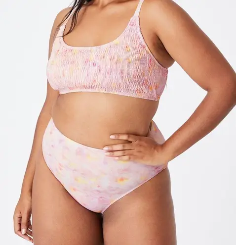 Cotton On  curve high waisted bikini bottom dye scattered pink size 14