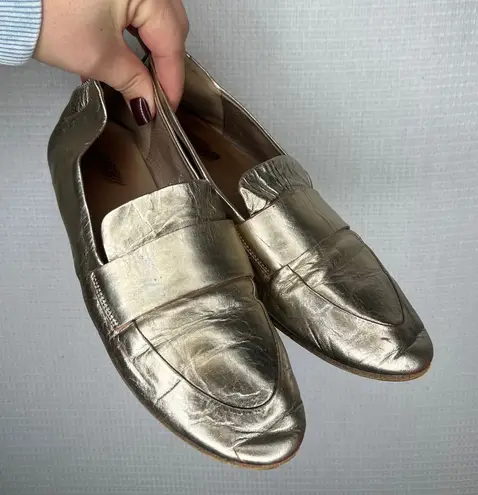 Marsell Metallic Gold Leather Loafers Flat Shoes Women Size 36.5 Italy