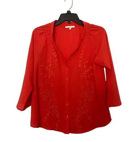 Under Skies Women Blouse Size Medium V-Neck Rolled Tab 3/4 sleeve Top Tees - Image 1