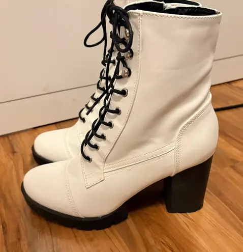 Miss Lola Stylish White Lace-Up Ankle Boots