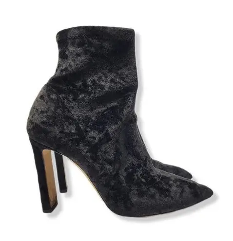Jimmy Choo Louella 100 Crushed Velvet Ankle Heeled Sock Booties Black Size 37.5