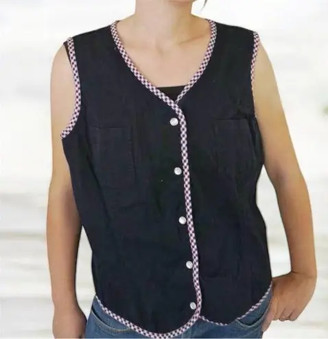 Russ Blue Cotton Vest With Plaid Trim Size 10