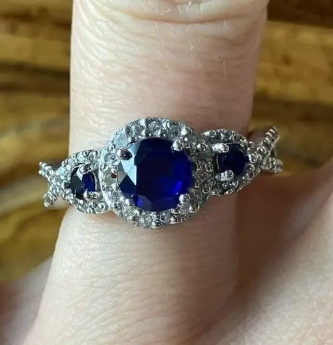 Genuine Cobalt Blue Spinel Sterling Silver Trilogy Ring