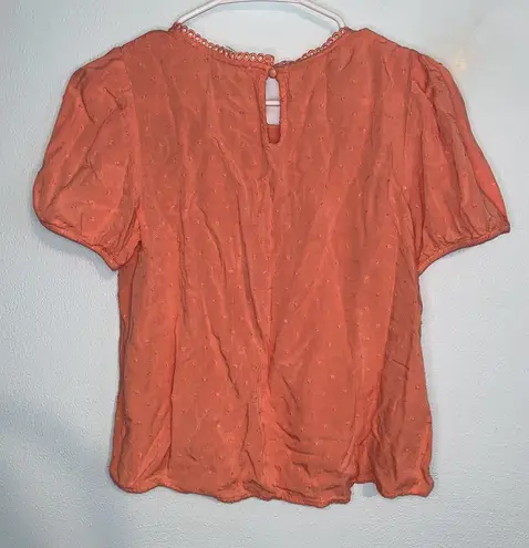 E & M Women’s Peach Casual Short Sleeve Too Textured Dots and Eyelet Cutouts