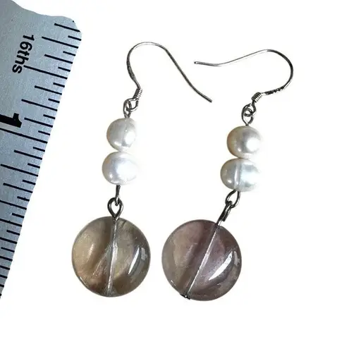 Handmade Freshwater Pearl & Fluorite Dangle Earrings