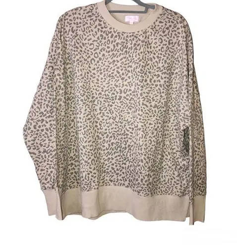 Pink Lily  Cheetah Print Oversized Sweatshirt Tan Size 2XL