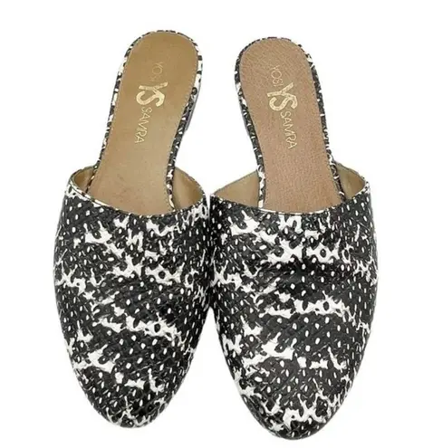 Yosi Samra Parker Mules Gray Snake Embossed Leather Open Back Flats Size 7 Black