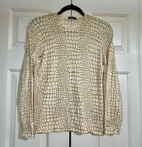 J. McLaughlin Lenny Crocidilla Crocodile Animal Print Sweater Size Small Cream
