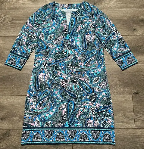 Coolibar Oceanside Tunic Dress Blue Paisley Beach Swim Coverup Size Small