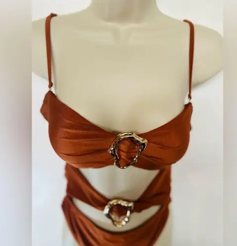 Commense metal Detail Brown One Piece Swim Suit Size L NWT! Size L