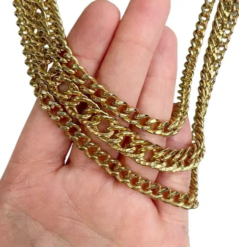Chunky Gold Tone Curb Cuban Multi Chain Link Layered Necklace