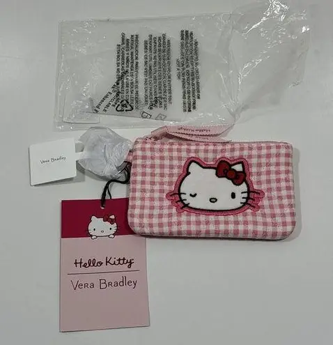 Vera Bradley  Sanrio Hello kitty Pink White Gingham Zip ID Case Coin Purse NIP