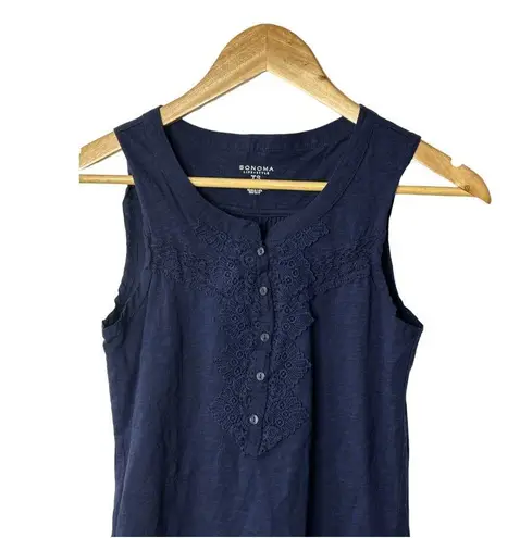 Sonoma  Sleeveless Navy Blue Lace Chest Henley Tank Top Size XS