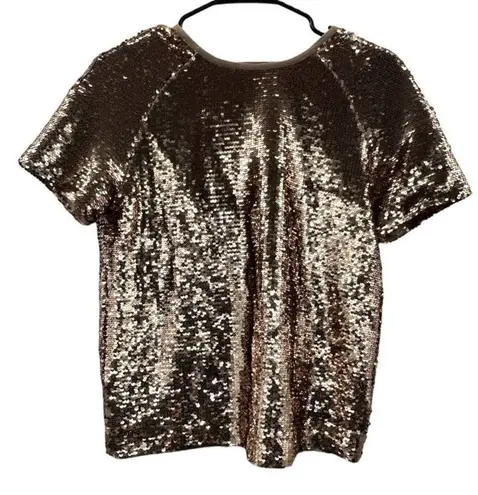 Sweaty Betty  Gold Sequin Open Back Short Sleeve Top Size XS