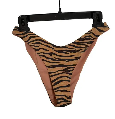 Aerie ‎ 2 Piece Swim Set Womens S/M Tiger Print Triangle Cheeker Brown Plunge NEW