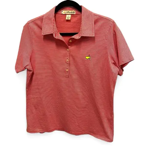 Magnolia Lane Red & White Stripe PGA Masters Polo 100% Cotton Size Large