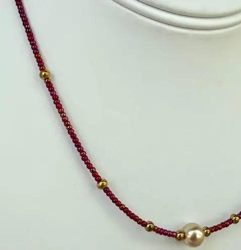 Hand Crafted Pearl Focal Beaded Pink Fuchsia Seed Beads Necklace Purple