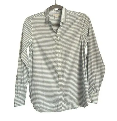 Garnet Hill Womens Blue White Striped Button Up Shirt Size 0 Cotton Long Sleeve