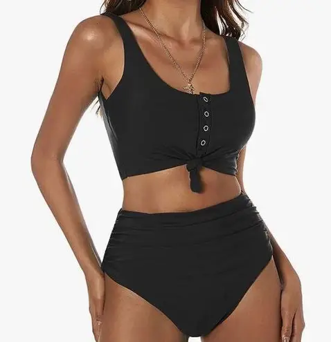 Zaful  High Waisted scoop Button Up Bikini