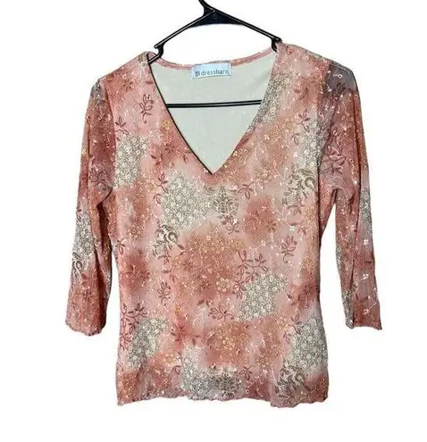 Dress Barn  Y2K Floral Embroidered 3/4 Sleeve Top