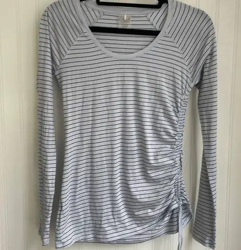 CALIA by Carrie Underwood long sleeve side ruching with ties striped top size XS Gray