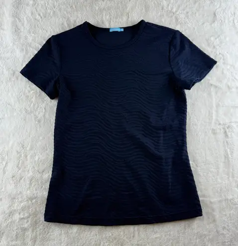 J. McLaughlin Navy Textured Zebra Knit Short Sleeve Stretch Crewneck Top Sz S