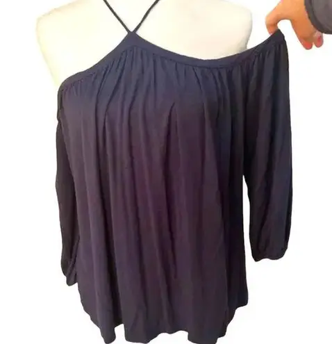 Ella Moss Navy Off Shoulder Balloon Sleeve T Shirt - size medium